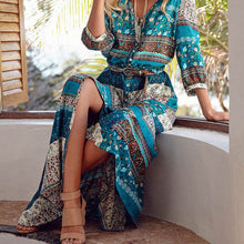 Load image into Gallery viewer, New Bohemian printing long dress women maxi long dress floral print retro hippie vestidos chic brand clothing boho dress