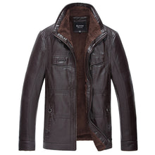 Load image into Gallery viewer, Mens PU Leather Jacket Stand Collar Velvet Thicker Warm Winter Coat Outwear Size XS-3XL