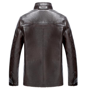 Mens PU Leather Jacket Stand Collar Velvet Thicker Warm Winter Coat Outwear Size XS-3XL