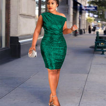 Load image into Gallery viewer, Women&#39;s One Shoulder Sleeveless Hip Wrap Dress