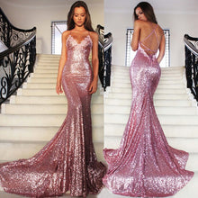 Load image into Gallery viewer, Sexy Halter Sequin V-neck Fishtail Evening Dress