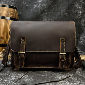 Men's Leather Messenger Bag A4 Flap Vintage Shoulder Briefcase