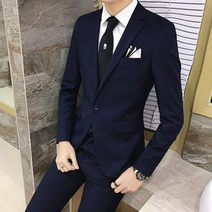 New fashion Korean style Slim Black Mens suit with pants High quality wedding suits for men dress Clothing men's