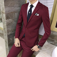 Load image into Gallery viewer, New fashion Korean style Slim Black Mens suit with pants High quality wedding suits for men dress Clothing men&#39;s