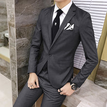 Load image into Gallery viewer, New fashion Korean style Slim Black Mens suit with pants High quality wedding suits for men dress Clothing men&#39;s