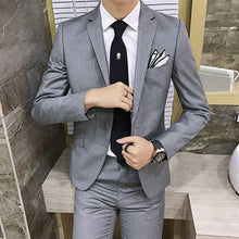 Load image into Gallery viewer, New fashion Korean style Slim Black Mens suit with pants High quality wedding suits for men dress Clothing men&#39;s