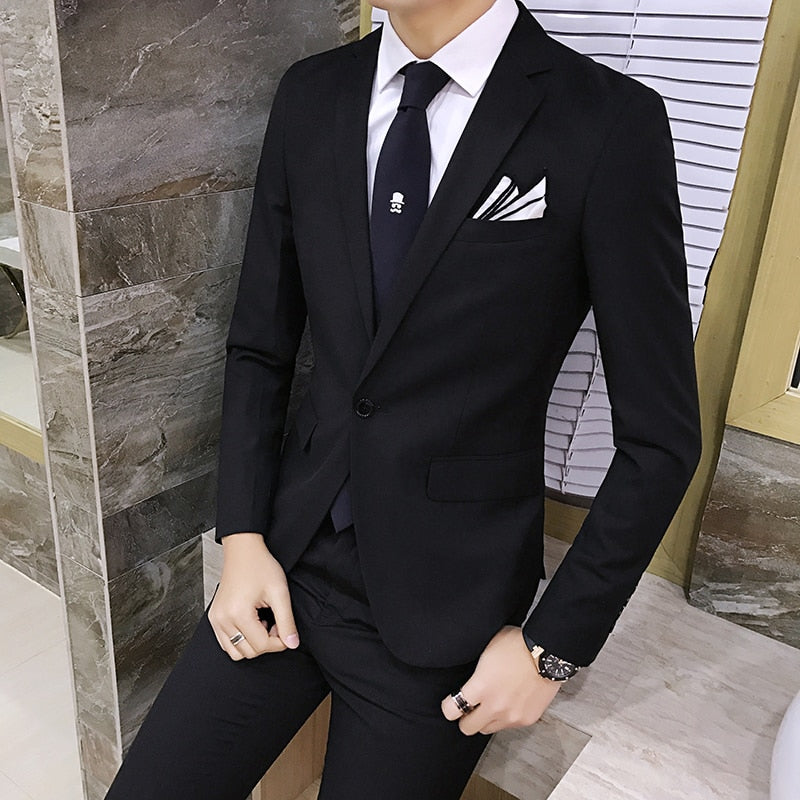 New fashion Korean style Slim Black Mens suit with pants High quality wedding suits for men dress Clothing men's