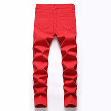 Load image into Gallery viewer, Boy&#39;s Ripped Distressed Skinny Fit Knee Zipper Solid Color Stretch Slim Fashion Jeans Pants,Red,14