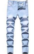 Load image into Gallery viewer, Boy&#39;s Ripped Distressed Straight Leg Contrast Color(Grey &amp; White) Casual Jeans Pants for Kids,L0111,14