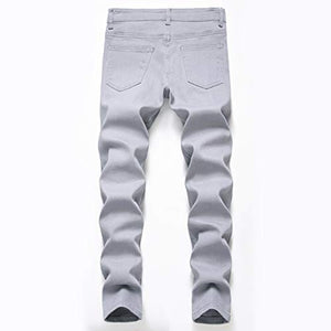 Boy's White Skinny Fit Ripped Destroyed Distressed Stretch Slim Jeans Pants