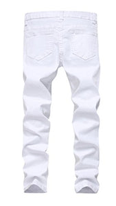 Boy's White Skinny Fit Ripped Destroyed Distressed Stretch Slim Jeans Pants