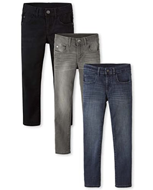 Boys Stretch Super Skinny Jeans, Black Wash/Dk Gray Wash/Raw Vintage 3 Pack,
