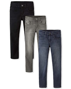 Boys Stretch Super Skinny Jeans, Black Wash/Dk Gray Wash/Raw Vintage 3 Pack,