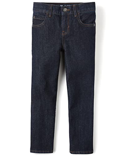 Boys Basic Straight Leg Jeans, Dk Rinse Wash,