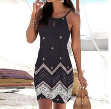 Load image into Gallery viewer, Halter neck printed sleeveless casual mini beach dress