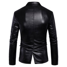 Load image into Gallery viewer, Mens Lapel Collar Slim Fit Black Fashion Faux Leather Jacket