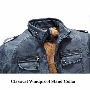 Mens Winter Velvet Plus Thick Warm Stylish Motor Yellow Faux Washed Leather Jackets 