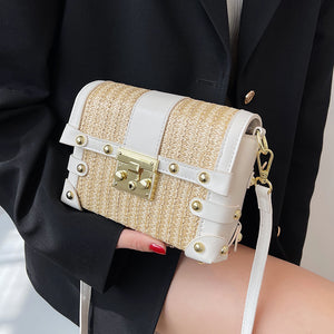 Mini Rivet Straw Crossbody Bags For Women 2022 Summer Trendy Designer Lady Travel Beach Purses And Handbags Female Shoulder Bag
