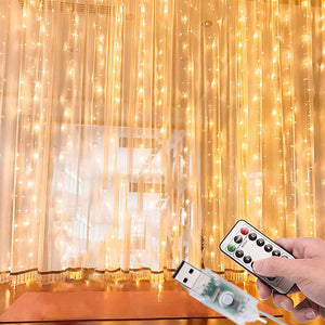 3*3M300LED curtain light string eight function USB remote control copper line holiday wedding ice strip decoration copper wire outdoor