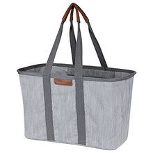Load image into Gallery viewer, CleverMade 30L SnapBasket LUXE - Reusable Collapsible Durable Grocery Shopping Bag - Heavy Duty Large Structured Tote, Heather Grey
