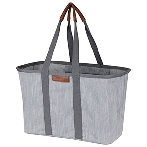 CleverMade 30L SnapBasket LUXE - Reusable Collapsible Durable Grocery Shopping Bag - Heavy Duty Large Structured Tote, Heather Grey