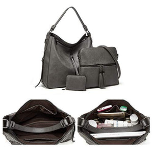 Women Fashion Handbags Tote Bag Shoulder Bag Top Handle Satchel Purse Set 4pcs (Beige)