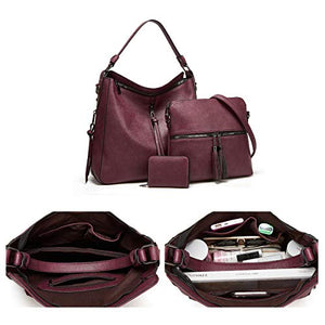 Women Fashion Handbags Tote Bag Shoulder Bag Top Handle Satchel Purse Set 4pcs (Beige)