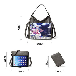 Women Fashion Handbags Tote Bag Shoulder Bag Top Handle Satchel Purse Set 4pcs (Beige)
