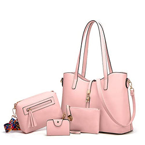 Women Fashion Handbags Tote Bag Shoulder Bag Top Handle Satchel Purse Set 4pcs (Beige)