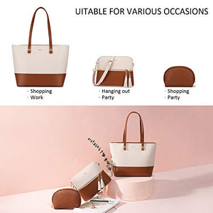 Handbags for Women Shoulder Bags Tote Satchel Hobo 3pcs Purse Set Pearlescent-Khaki