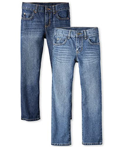 Boys Basic Straight Leg Jeans, Dk Rinse Wash,