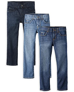 Boys Basic Straight Leg Jeans, Dk Rinse Wash,
