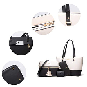 Women Fashion Handbags Tote Bag Shoulder Bag Top Handle Satchel Purse Set 4pcs (Beige)
