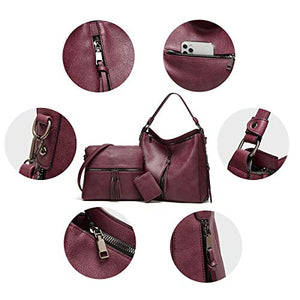 Women Fashion Handbags Tote Bag Shoulder Bag Top Handle Satchel Purse Set 4pcs (Beige)