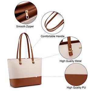Handbags for Women Shoulder Bags Tote Satchel Hobo 3pcs Purse Set Pearlescent-Khaki