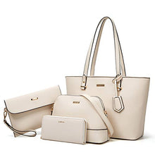 Load image into Gallery viewer, Women Fashion Handbags Tote Bag Shoulder Bag Top Handle Satchel Purse Set 4pcs (Beige)