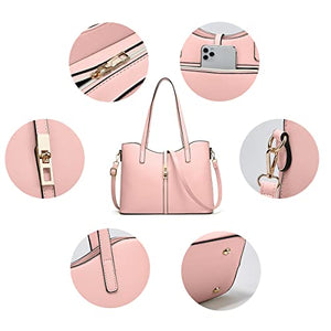Women Fashion Handbags Tote Bag Shoulder Bag Top Handle Satchel Purse Set 4pcs (Beige)