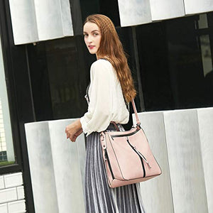 Women Fashion Handbags Tote Bag Shoulder Bag Top Handle Satchel Purse Set 4pcs (Beige)