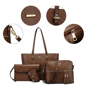 Handbags for Women Shoulder Bags Tote Satchel Hobo 3pcs Purse Set Pearlescent-Khaki