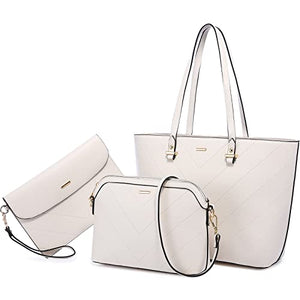 Handbags for Women Shoulder Bags Tote Satchel Hobo 3pcs Purse Set Pearlescent-Khaki