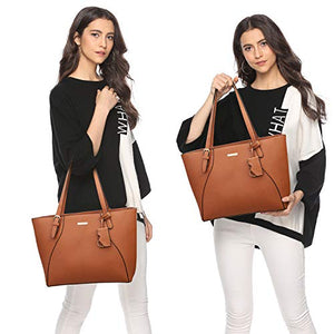 Women Fashion Handbags Tote Bag Shoulder Bag Top Handle Satchel Purse Set 4pcs (Beige)