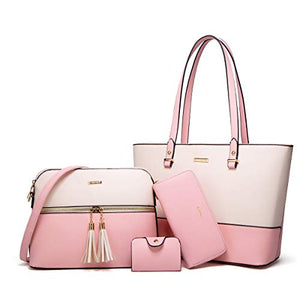 Women Fashion Handbags Tote Bag Shoulder Bag Top Handle Satchel Purse Set 4pcs (Beige)