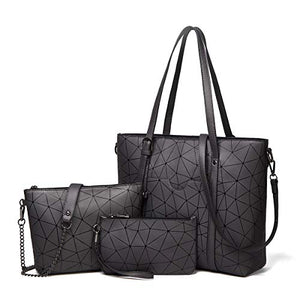 Women Fashion Handbags Tote Bag Shoulder Bag Top Handle Satchel Purse Set 4pcs (Beige)