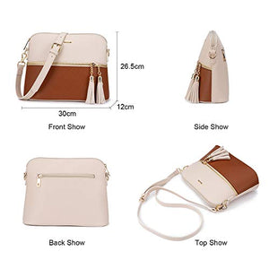 Handbags for Women Shoulder Bags Tote Satchel Hobo 3pcs Purse Set Pearlescent-Khaki