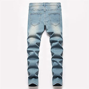 Boy's Skinny Fit Elastic Waist Ripped Distressed Stretch Fashion Denim Jeans Pants,Light Blue,16