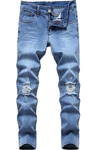 Boy's Skinny Fit Elastic Waist Ripped Distressed Stretch Fashion Denim Jeans Pants,Light Blue,16