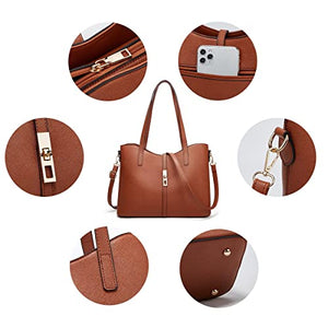 Women Fashion Handbags Tote Bag Shoulder Bag Top Handle Satchel Purse Set 4pcs (Beige)