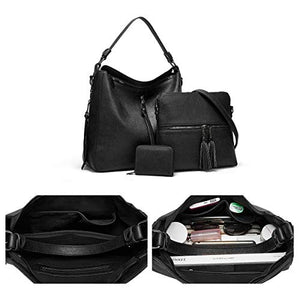 Women Fashion Handbags Tote Bag Shoulder Bag Top Handle Satchel Purse Set 4pcs (Beige)