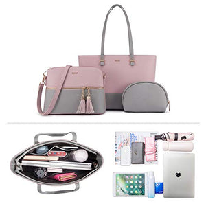 Handbags for Women Shoulder Bags Tote Satchel Hobo 3pcs Purse Set Pearlescent-Khaki