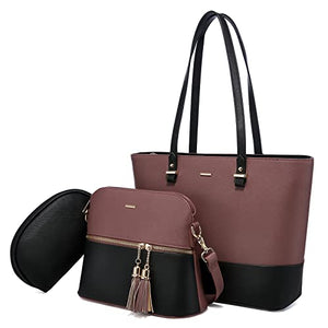 Handbags for Women Shoulder Bags Tote Satchel Hobo 3pcs Purse Set Pearlescent-Khaki